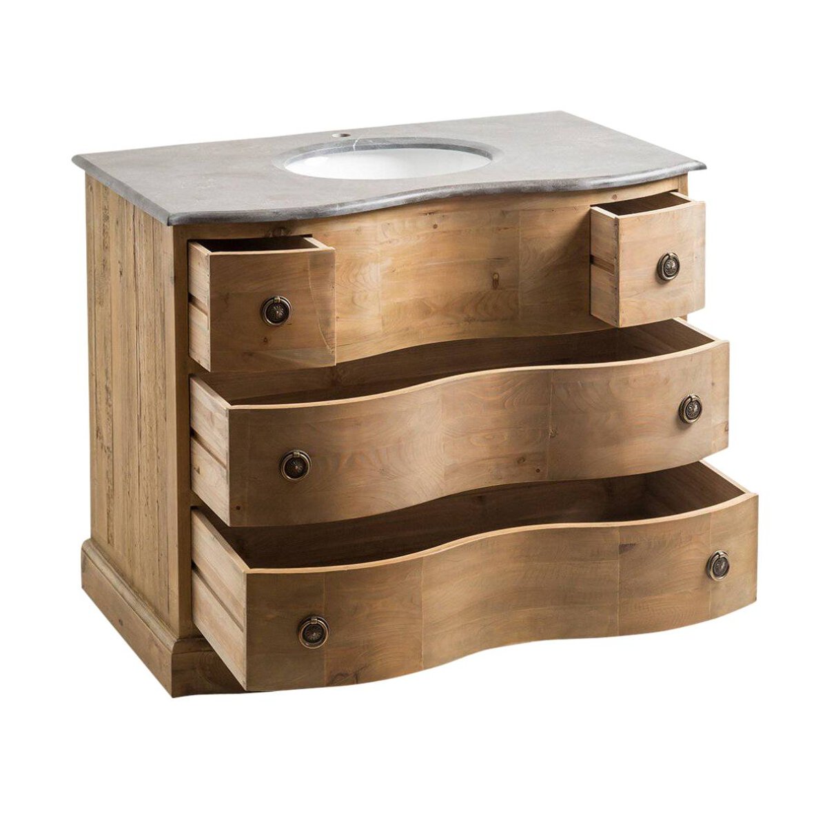 Meuble sous vasque en bois recyclé MIA bois clair, MADE IN MEUBLES
