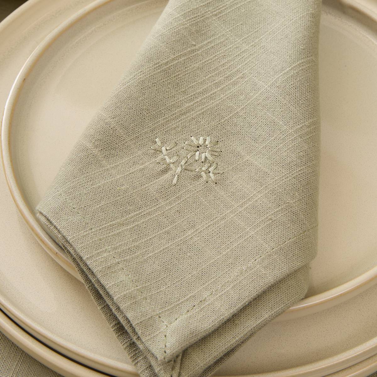 Lot de 4 serviettes de table en coton JOY vert kaki, ATMOSPHERA