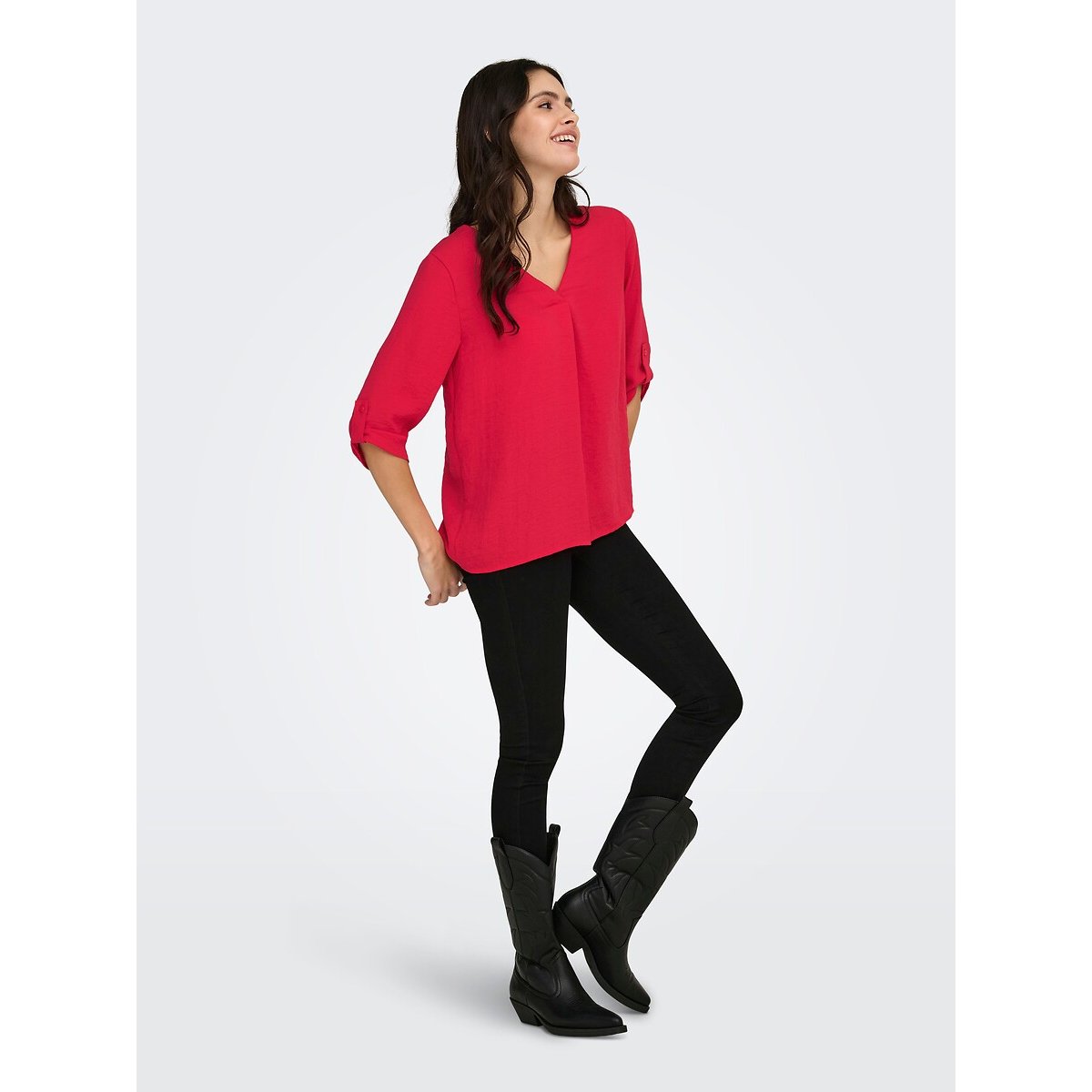 Blouse manches 3/4, col V rouge, JDY