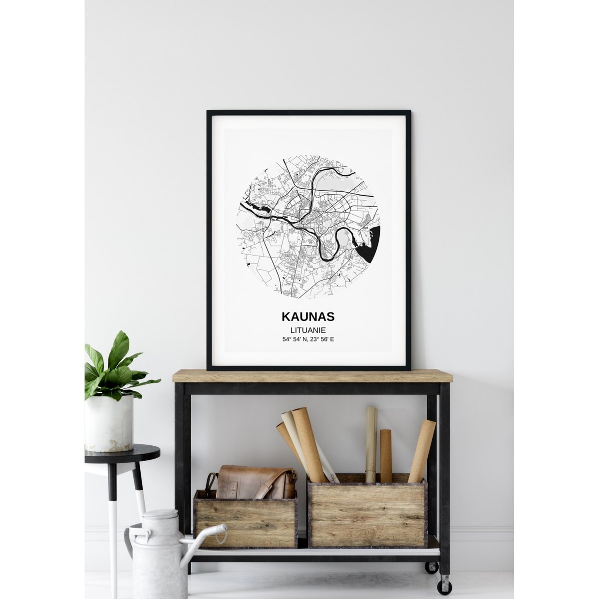 Affiche Carte Kaunas blanc, L'AFFICHERIE