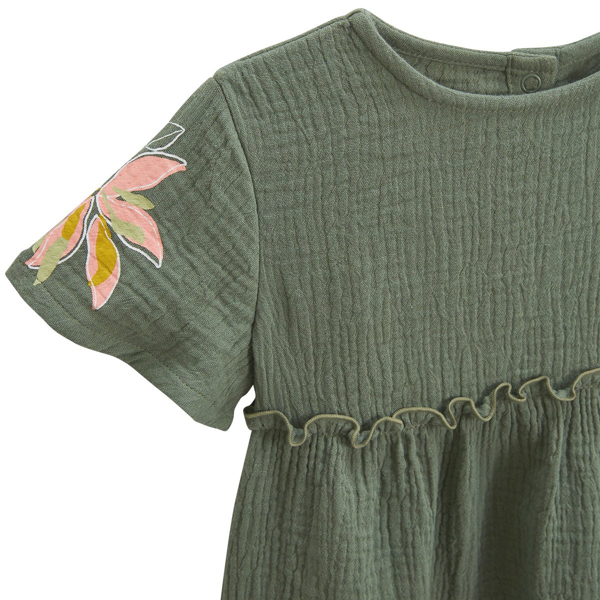 Robe enfant en gaze de coton + chouchou PIVOINA kaki, PETIT BEGUIN