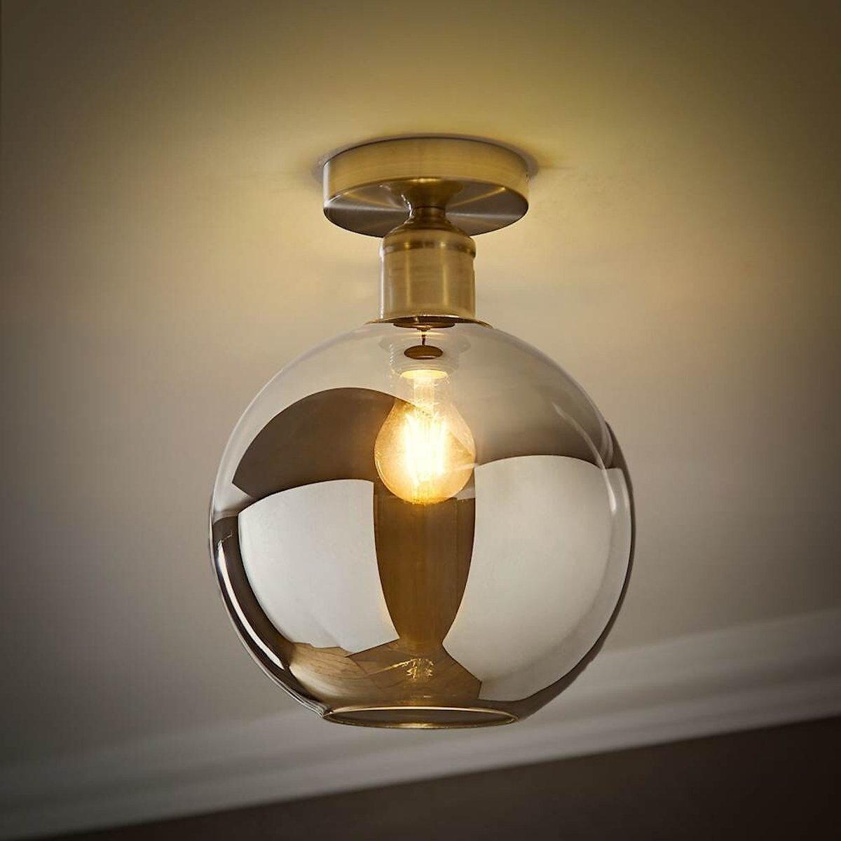 Brady Glass Globe Flush Ceiling Light brushed chrome, SO'HOME