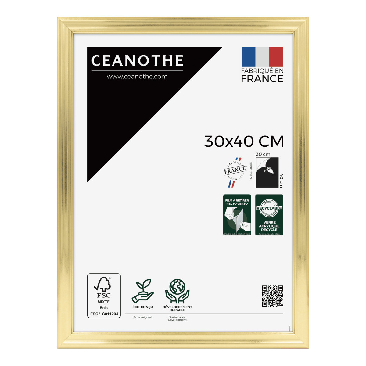 Cadre Photo En Résine Recyclée JULIA doré, CEANOTHE