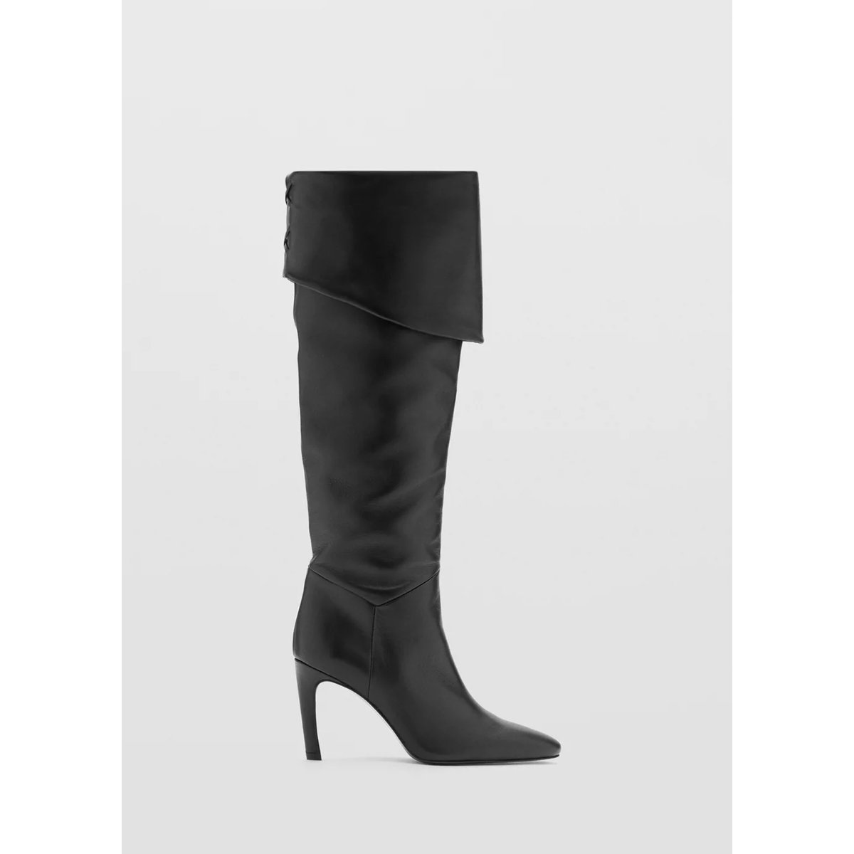 Botte en cuir à talon aiguille noir, MANGO