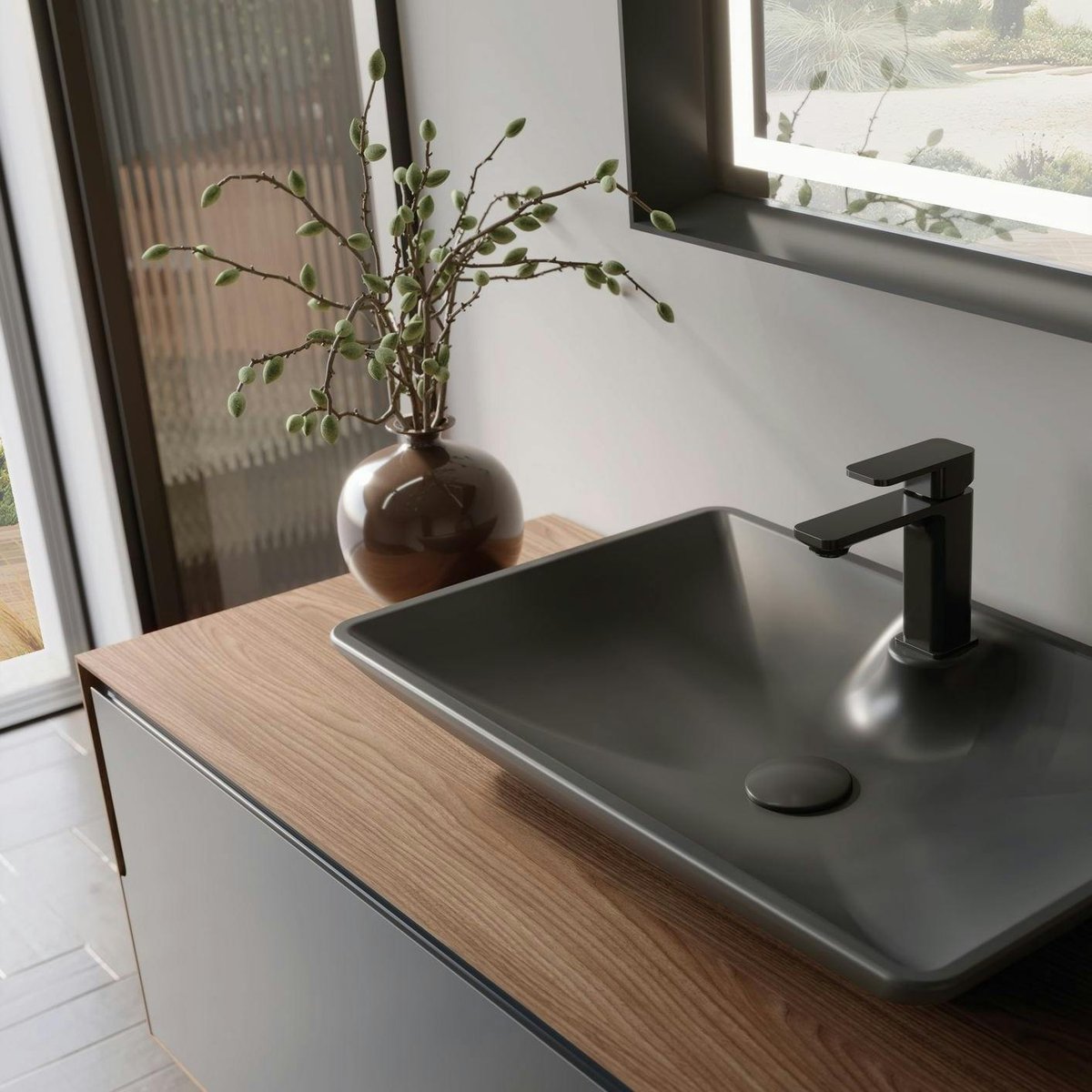 Meuble vasque suspendu pour salle de bains 120 cm RIA gris, PIER IMPORT
