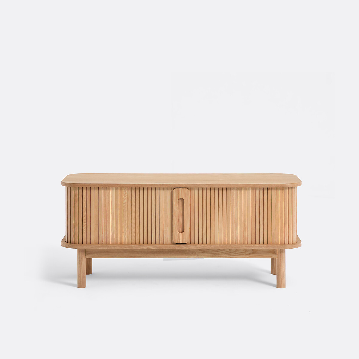 Mueble de TV de fresno y chapado, 2 puertas correderas, anchura de 120 cm, WAPONG roble teñido, LA REDOUTE INTERIEURS