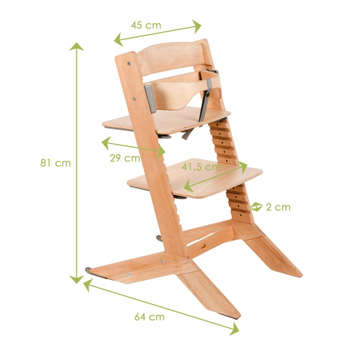 NALA - Chaise haute en bois bébé et enfant avec coussin couleur unique, GEUTHER