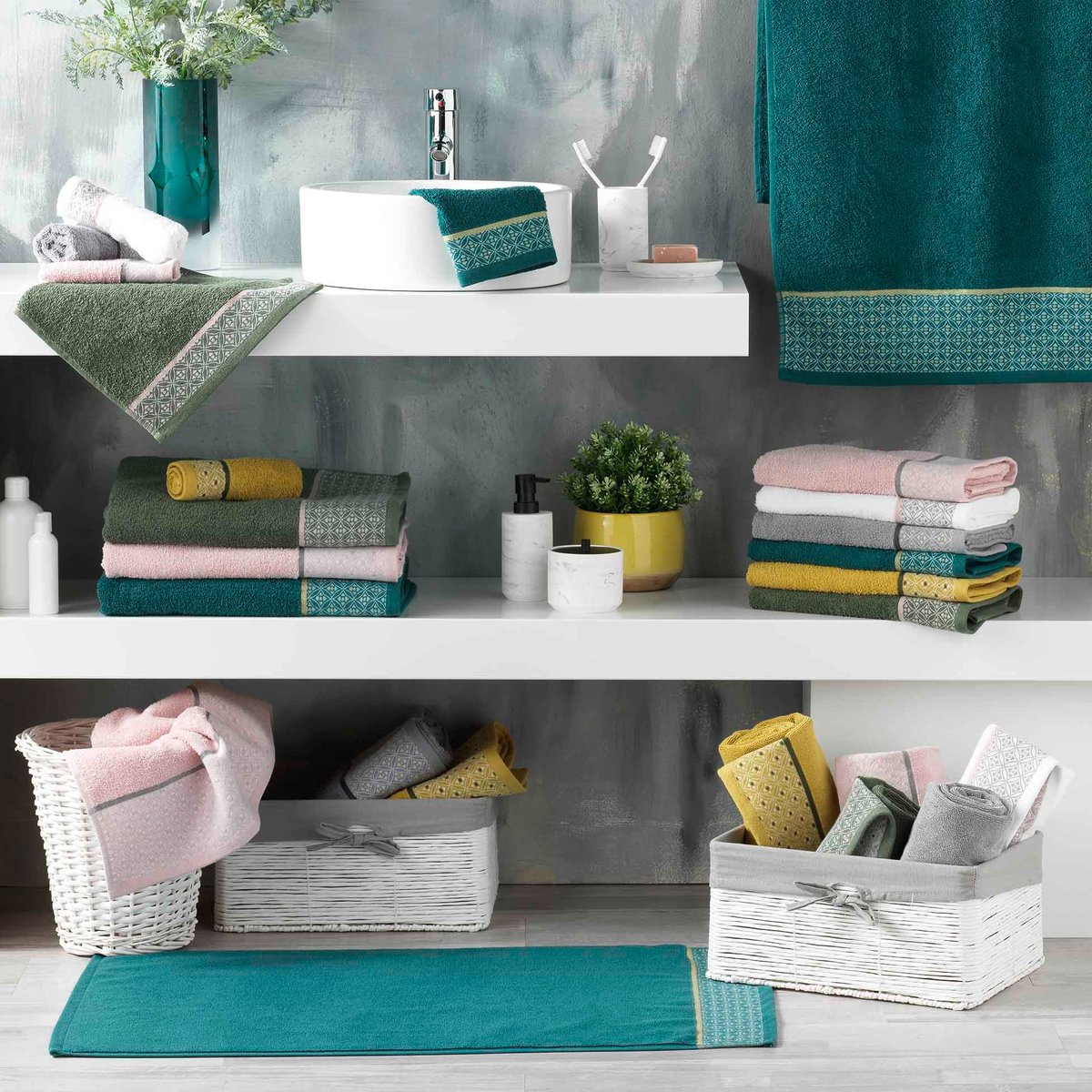 Serviette de toilette 70 x 130 cm Art-Chic Beline gris bleu, EDEN