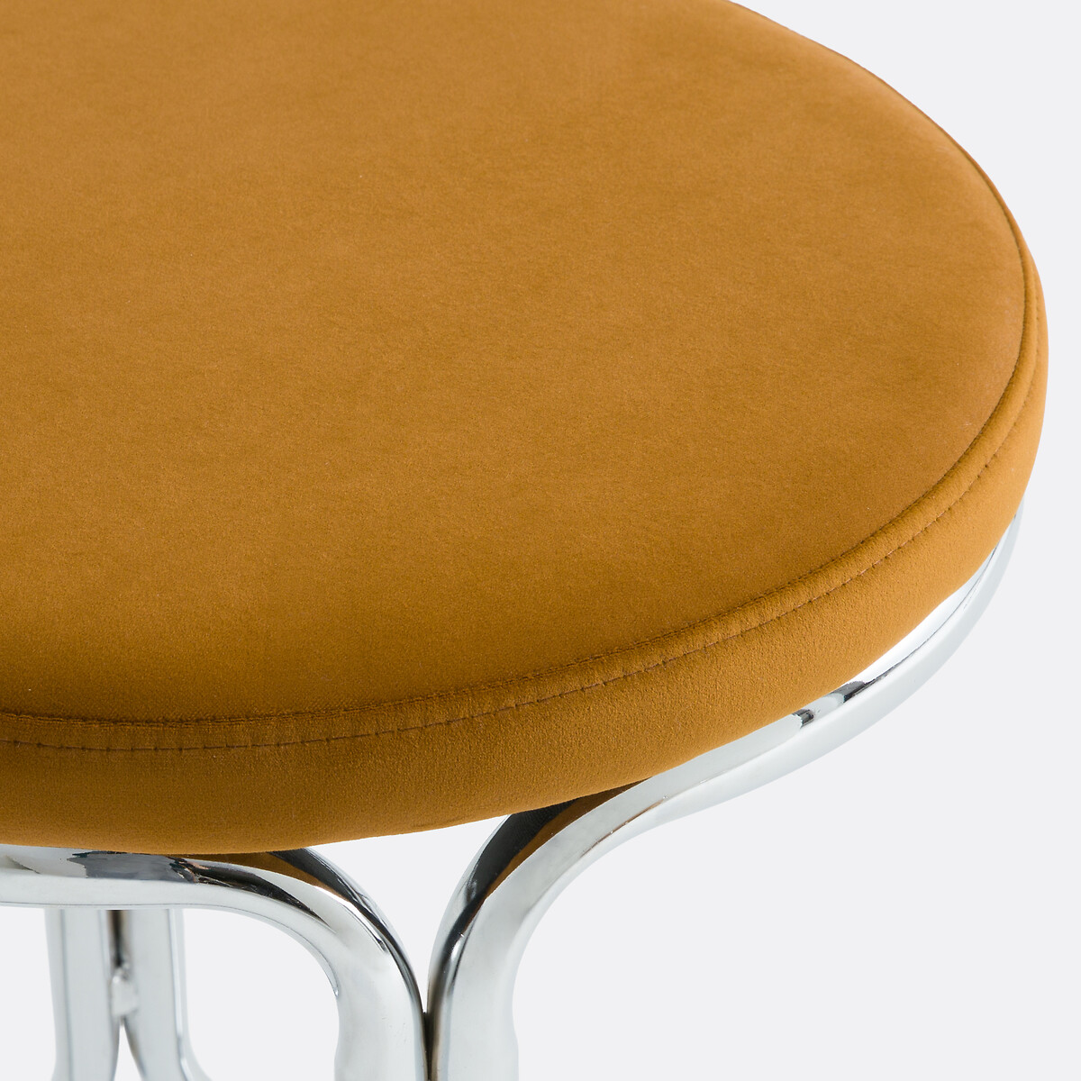 Tabouret bas en velours ras et métal acier chromé, ROYA chrome, LA REDOUTE INTERIEURS