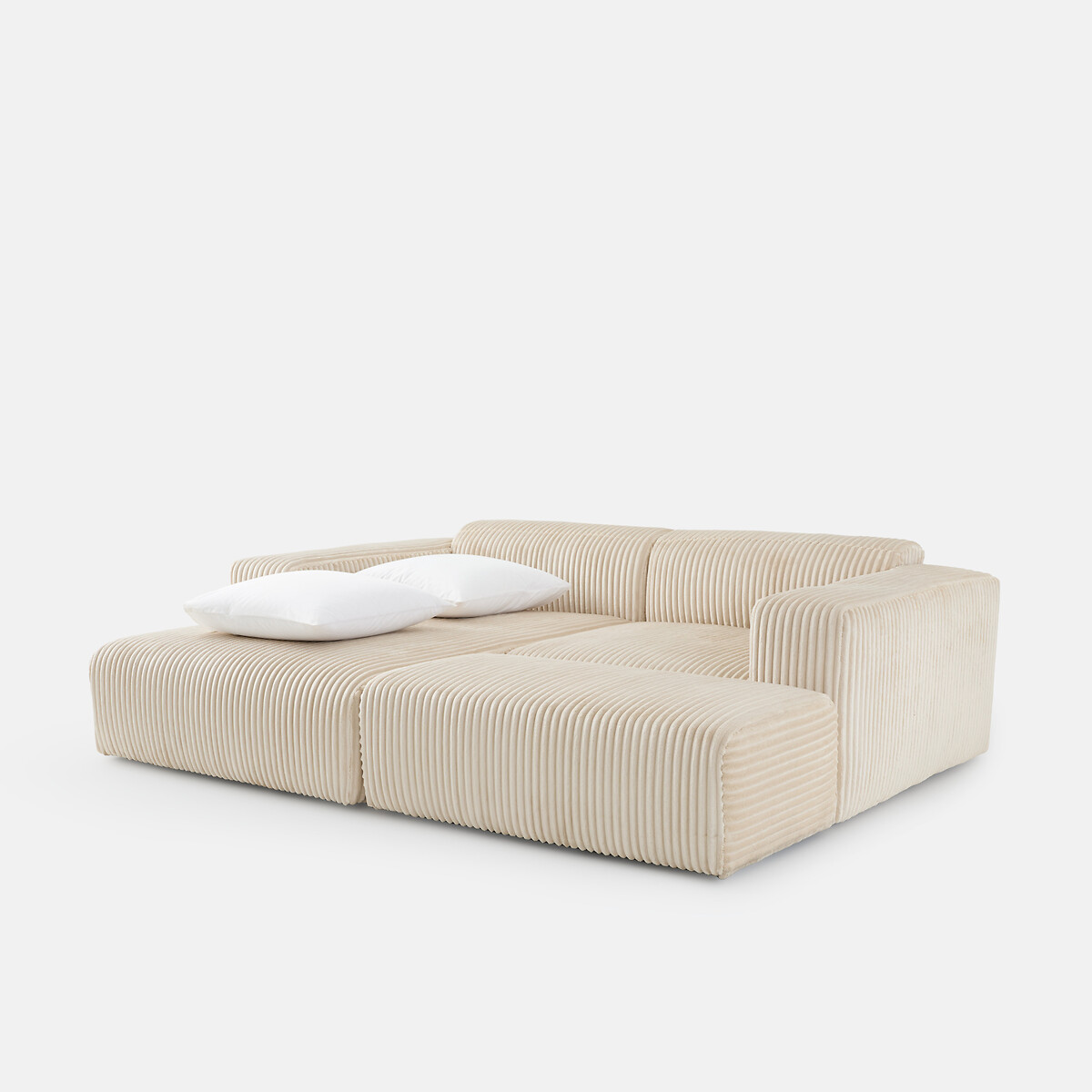 Canapé d'angle gauche, en velours côtelé XL, LIORA ecru, LA REDOUTE INTERIEURS