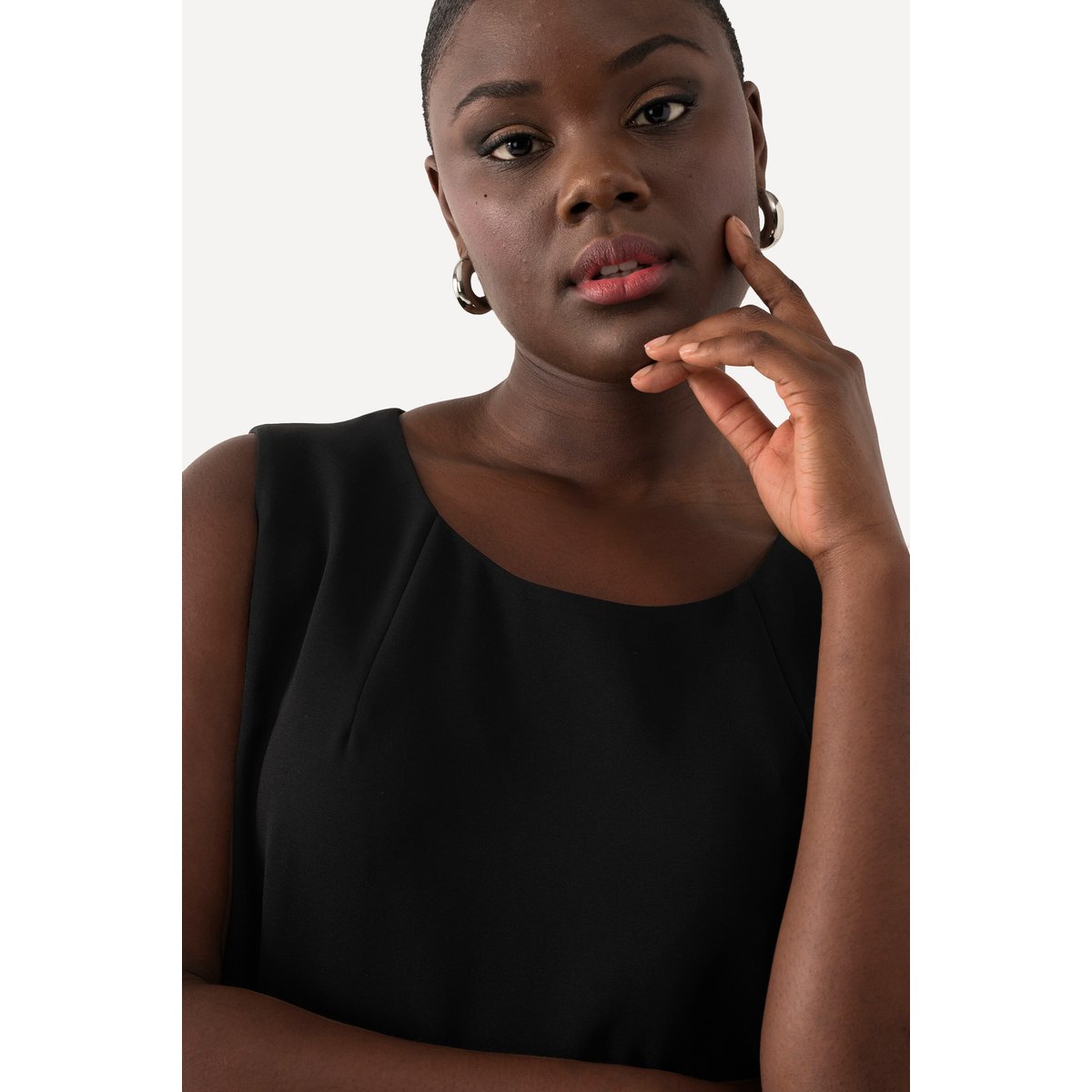 Haut sans manches en acétate, décolleté rond noir, ULLA POPKEN