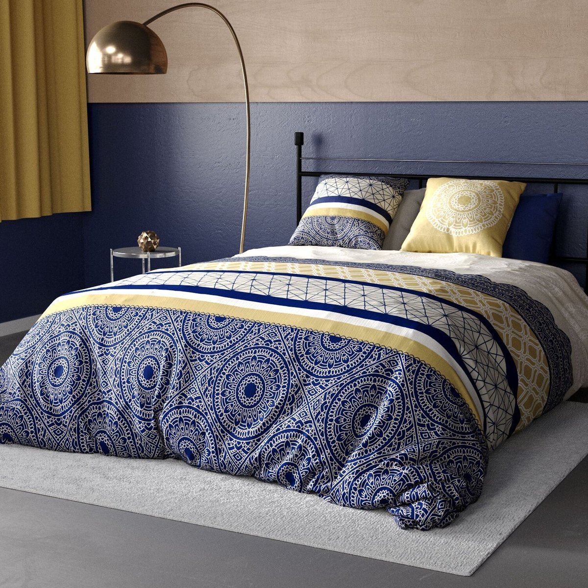 Parure de couette 100%coton 57fils/cm2 connexions bleu, ATELIER DU COTON