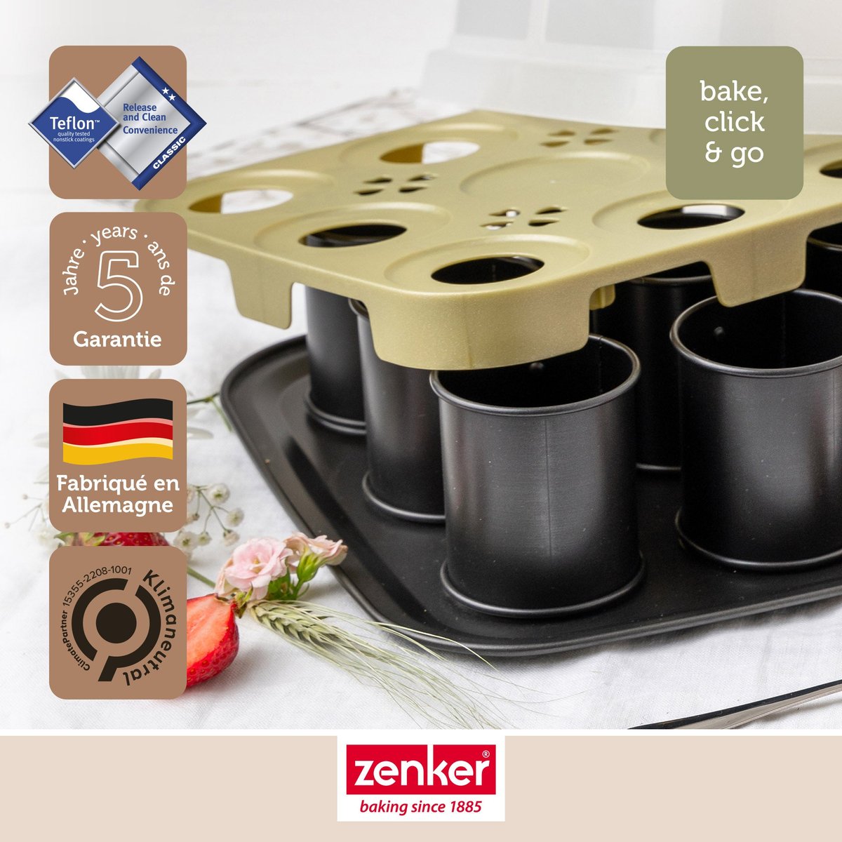 Lot de 2 moules à gâteaux 29/29 cm en acier BAKE CLICK AND GO noir, ZENKER
