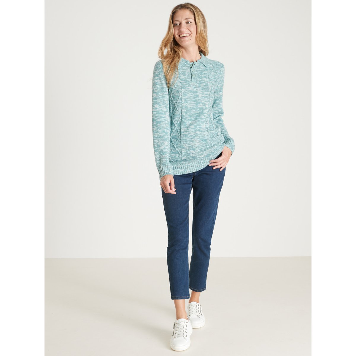 Pull polo avec torsades chiné vert, DAXON