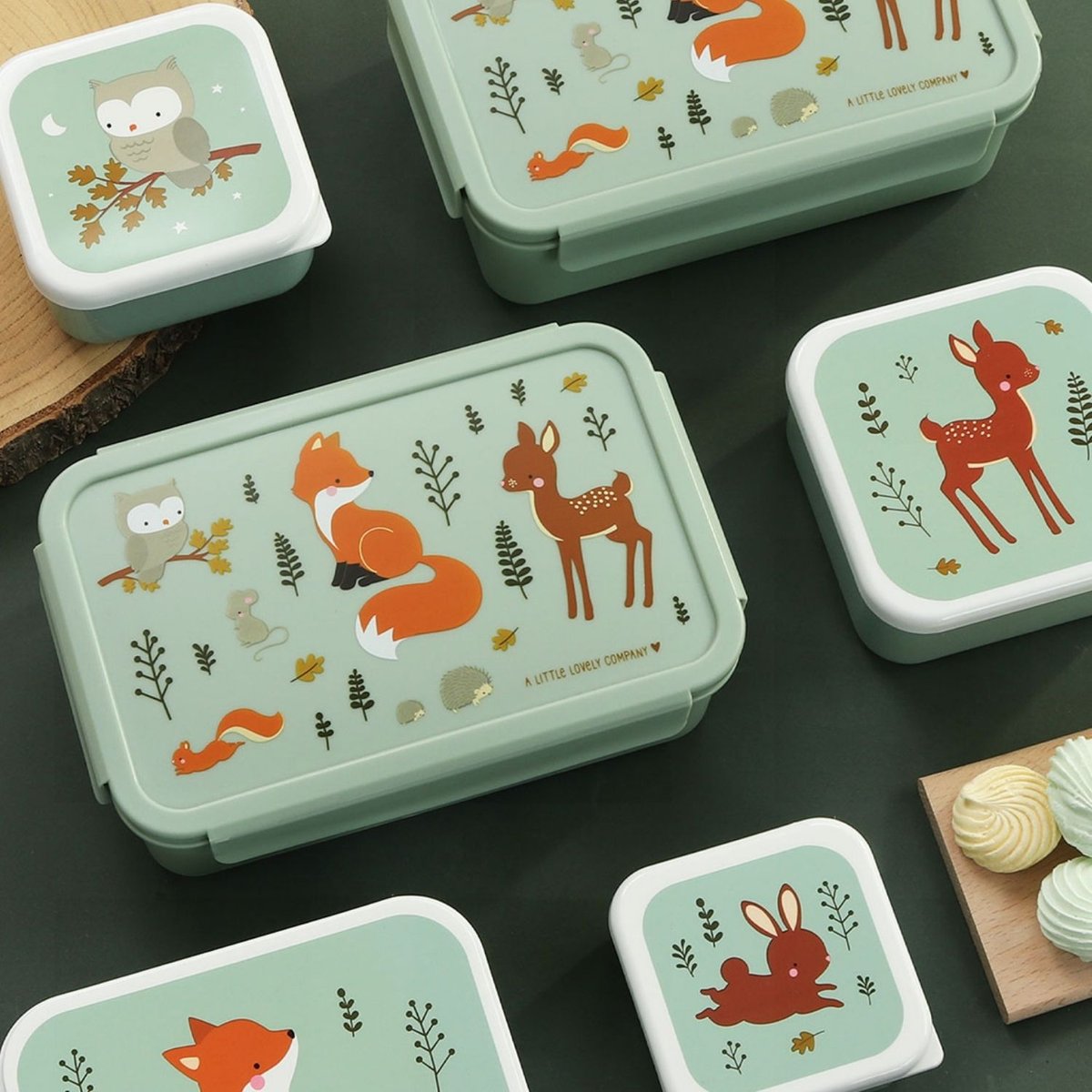 Lunch box vert d'eau, orange, marron, A LITTLE LOVELY COMPANY