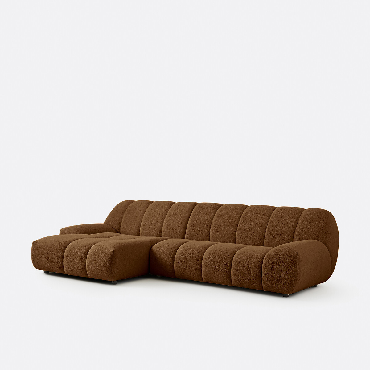 Ecksofa links, 4-sitzig, dickes Bouclé, NURIA schokolade, LA REDOUTE INTERIEURS