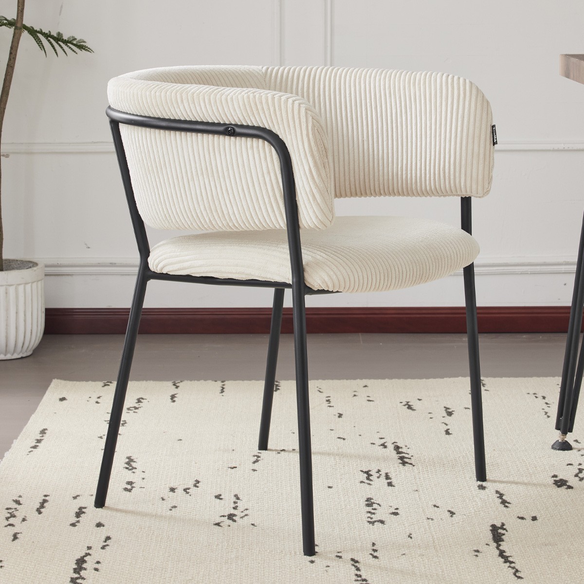 Lot de 2 fauteuils de table en velours côtelé, piètement noir - MALONE beige, HOMIFAB