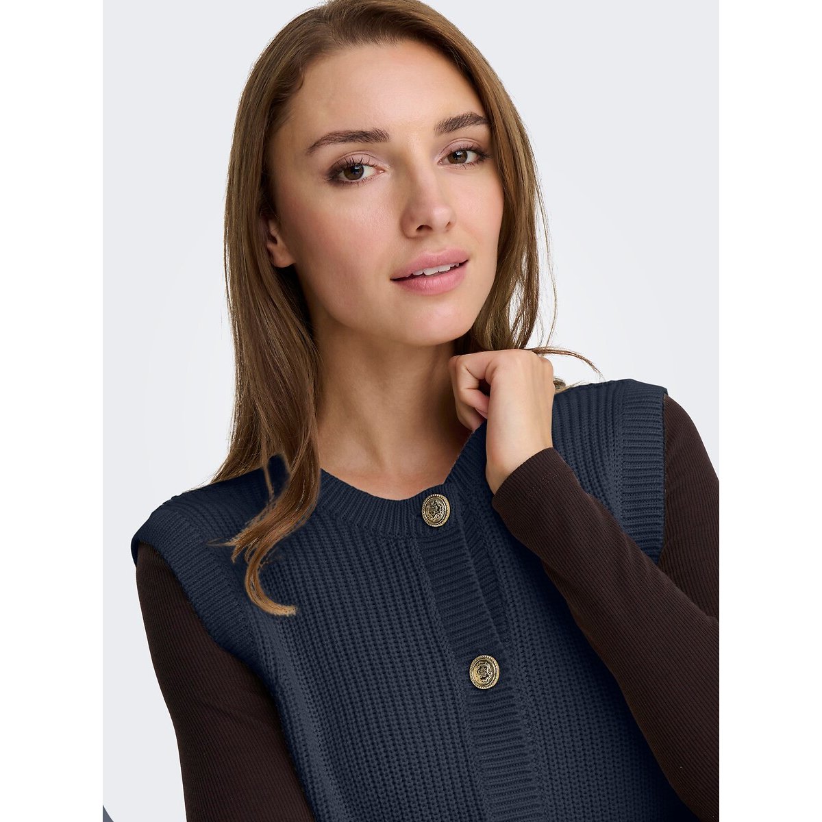 Knitted Buttoned Waistcoat navy blue, JDY