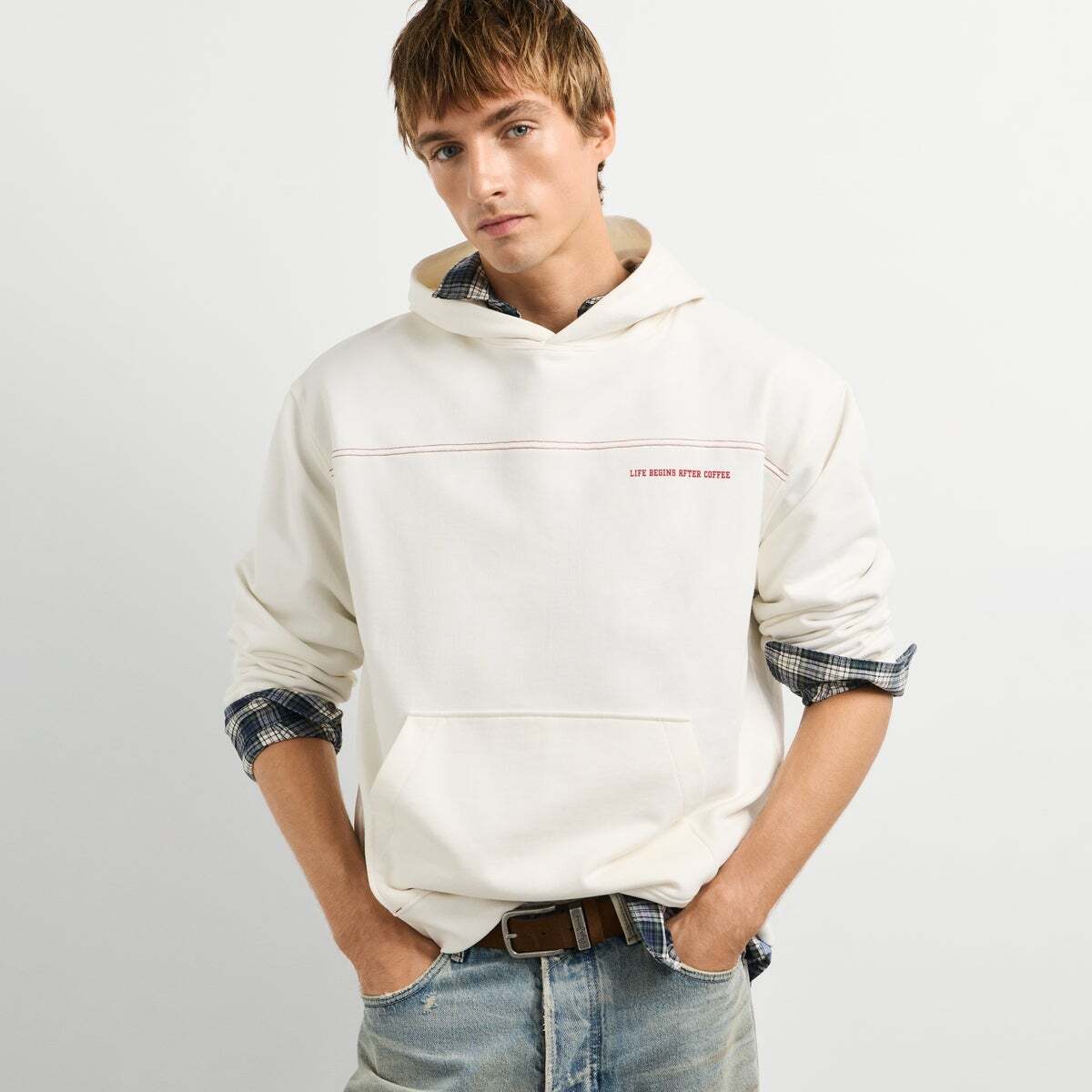 Sweat À Capuche Coupe Casual blanc cassé, PEPE JEANS