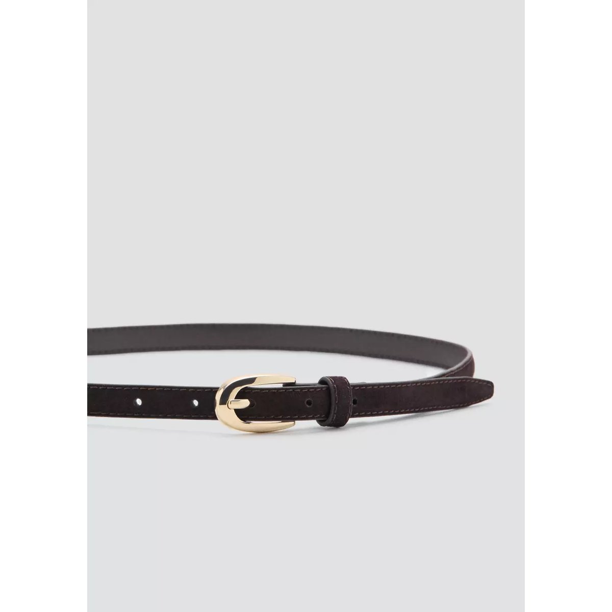 Ceinture fine cuir daim chocolat, MANGO