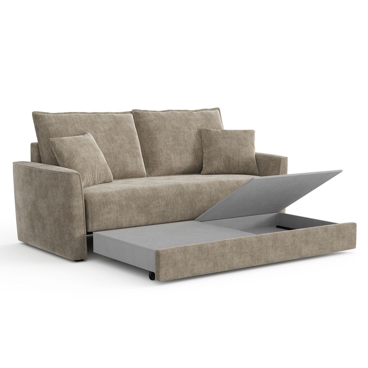 Canapé convertible 3 places en tissu tramé toucher doux LUXO taupe, SIA HOME