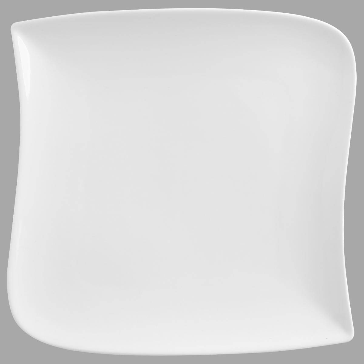 Lot de 6 assiettes plates carrées en porcelaine VAGUE blanc, SECRET DE GOURMET