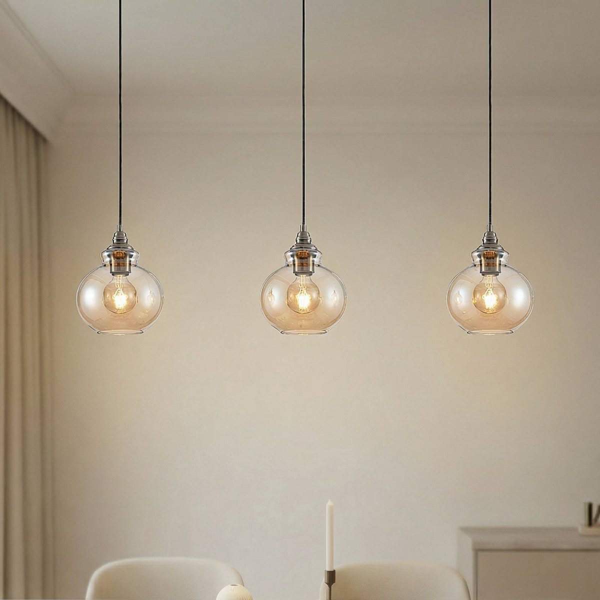 Suspension en verre vintage, Tymoni ambre, laiton ancien, LINDBY