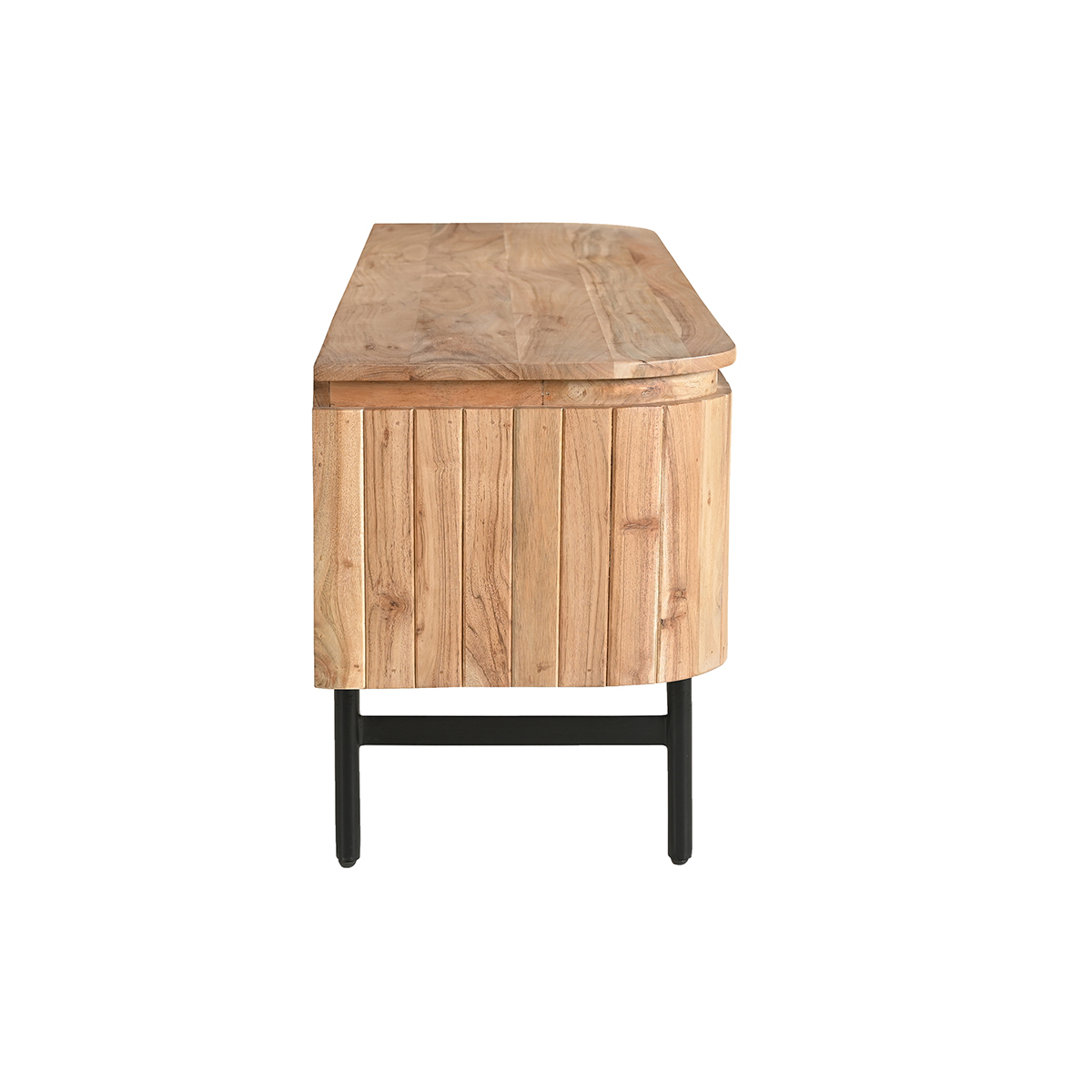Meuble TV avec rangements en bois massif et métal noir L160 cm NAPOLI chêne clair, MILIBOO