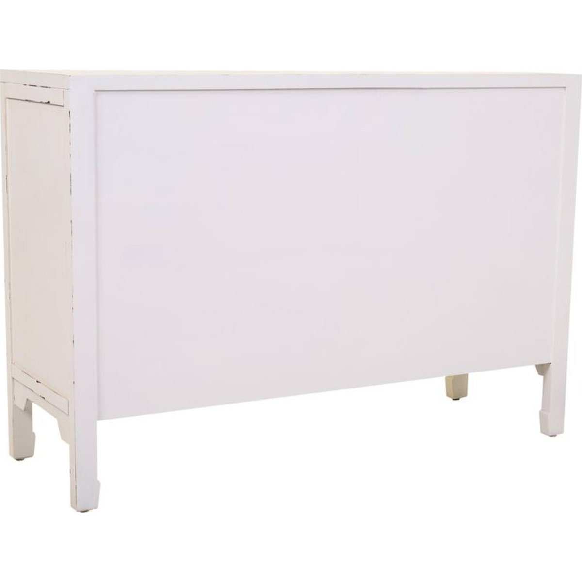 Enfilade rectangulaire en bois et rotin blanc antique et rotin naturel, RECOLLECTION