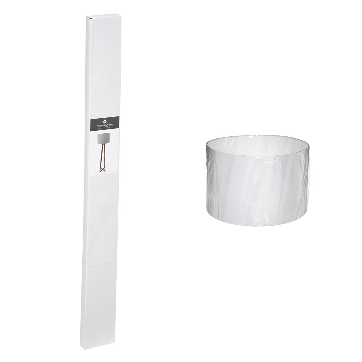 Lampadaire trépied en bois de pin abat-jour coton MOLU blanc, ATMOSPHERA