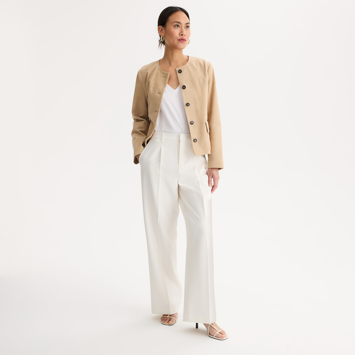 T-shirt col V, manches courtes blanc, ANNE WEYBURN