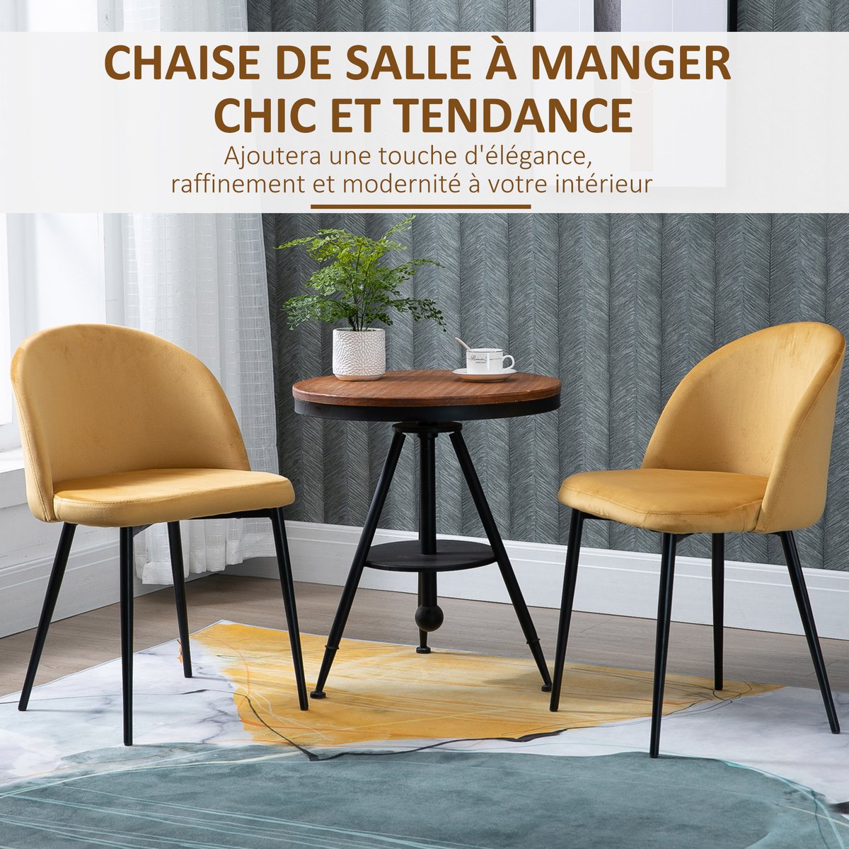 Chaise de salle à manger Velours Jaune jaune moutarde, noir, HOMCOM