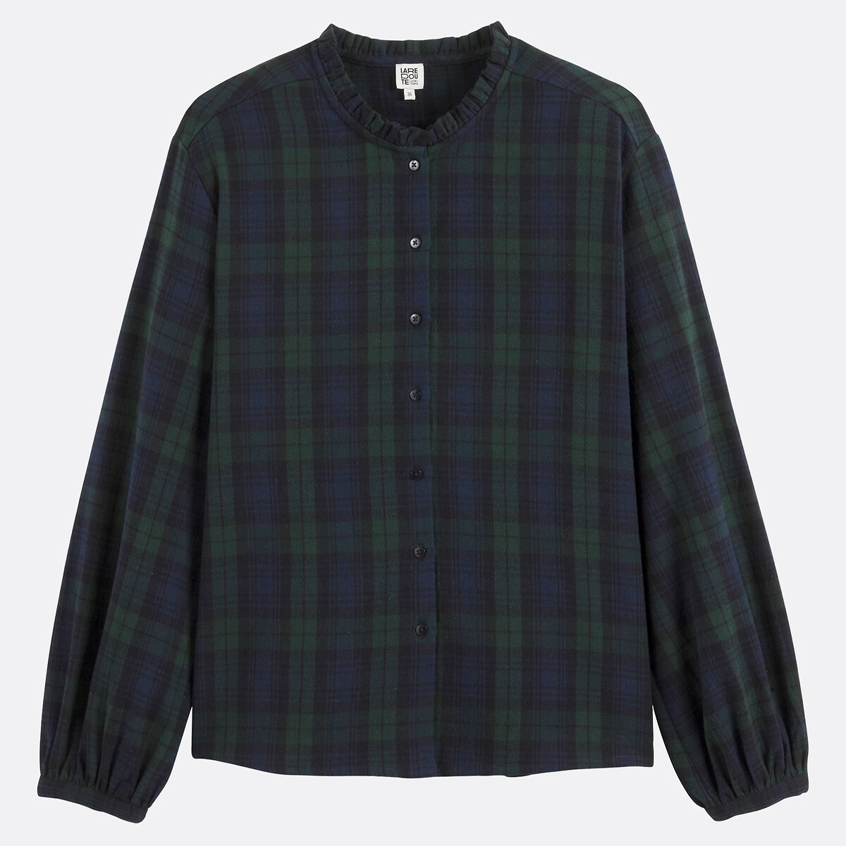 Checked Shirt with Victorian Collar checked blue/green, LA REDOUTE COLLECTIONS