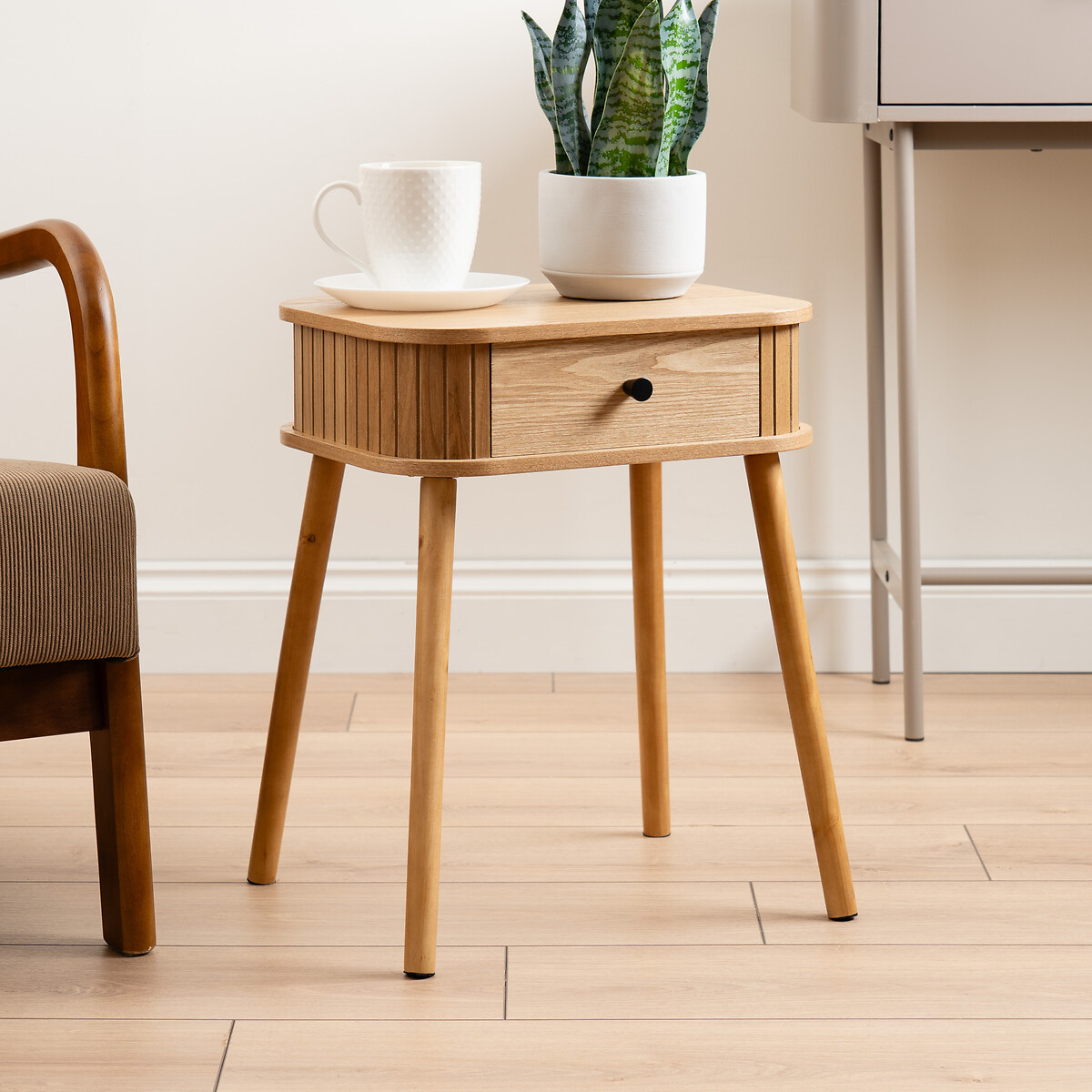 Oona Slatted Side Table with Drawer wood, SO'HOME