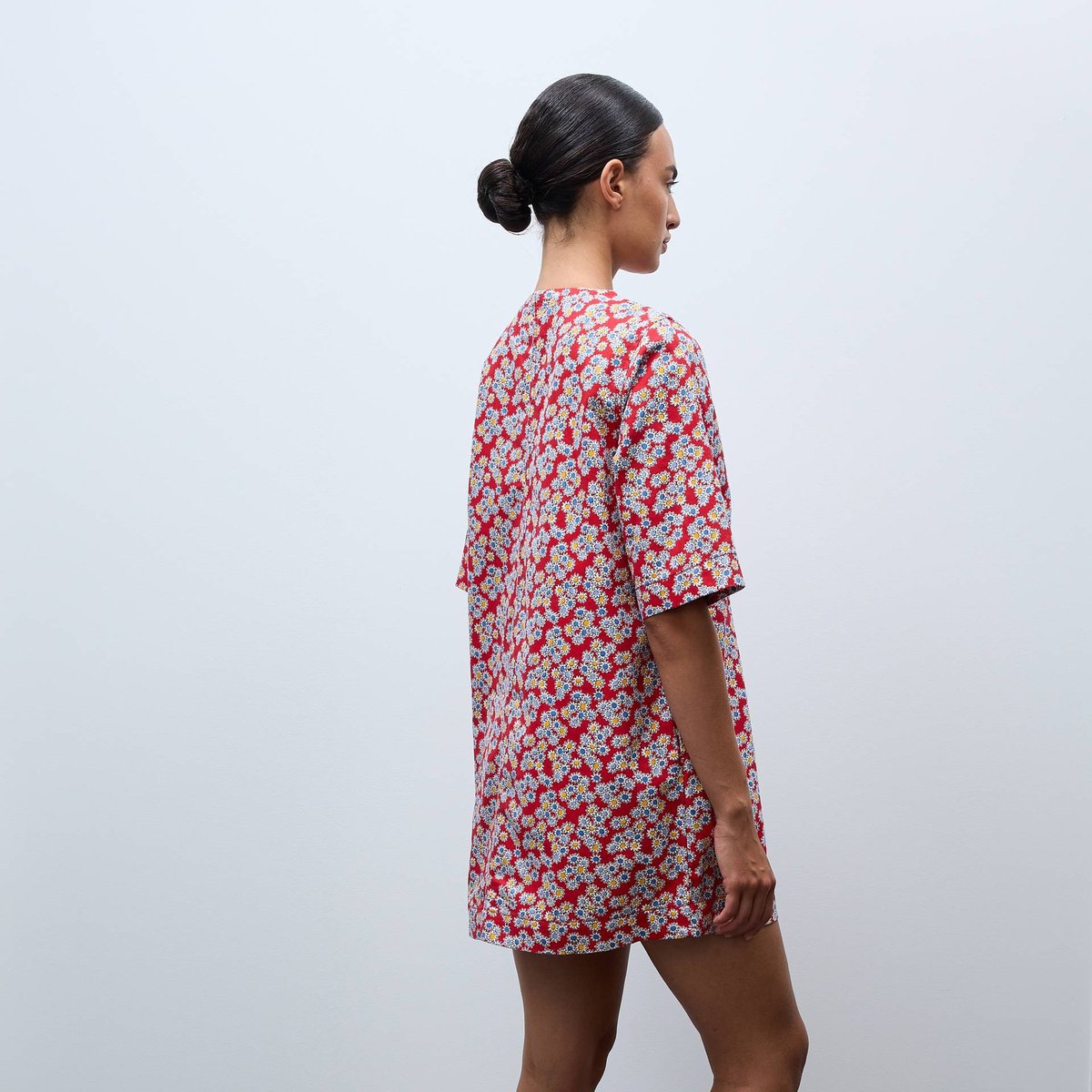 Robe courte imprimée manches courtes en coton goyave, MONOPRIX