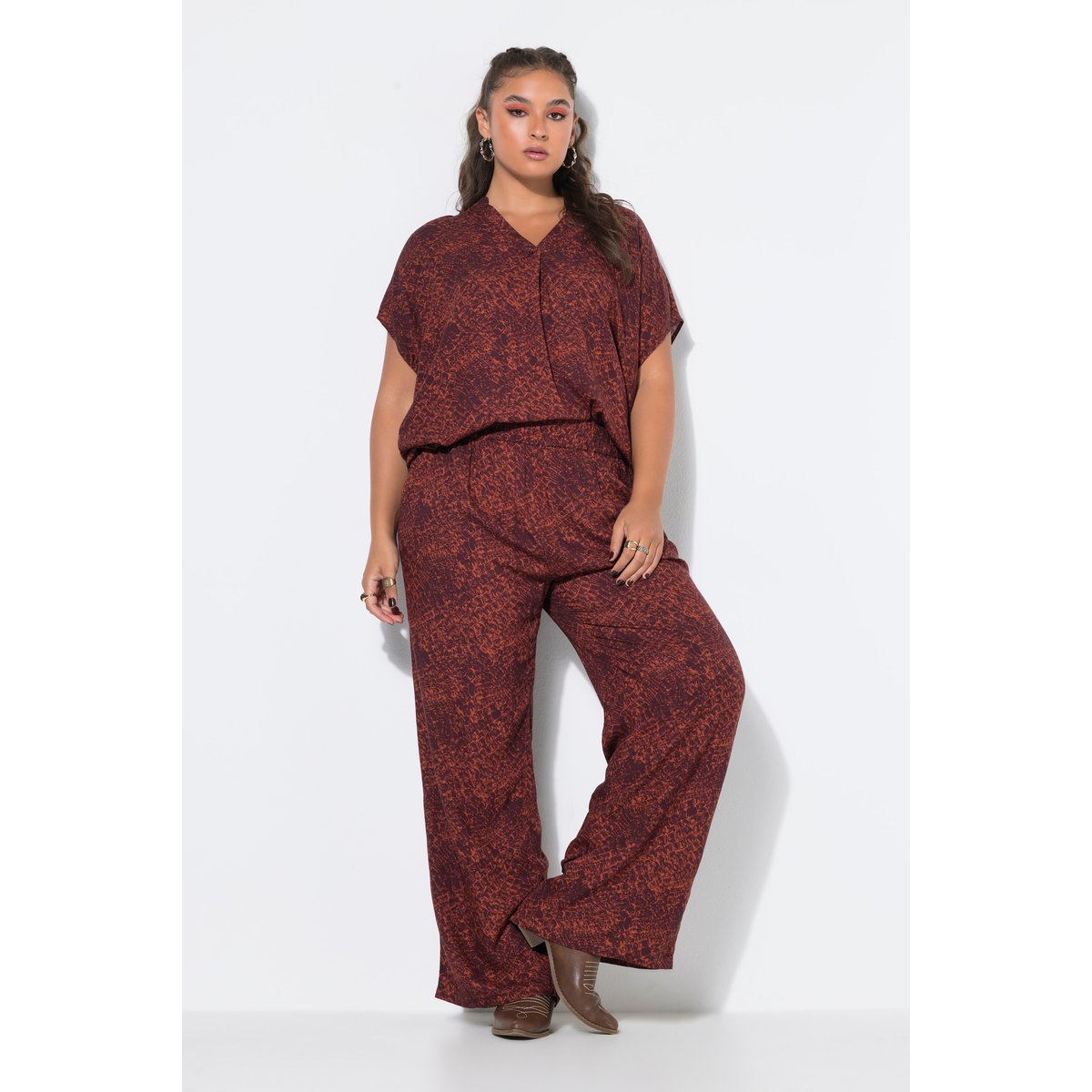 Pantalon palazzo, jambe large, imprimé croco marron, STUDIO UNTOLD