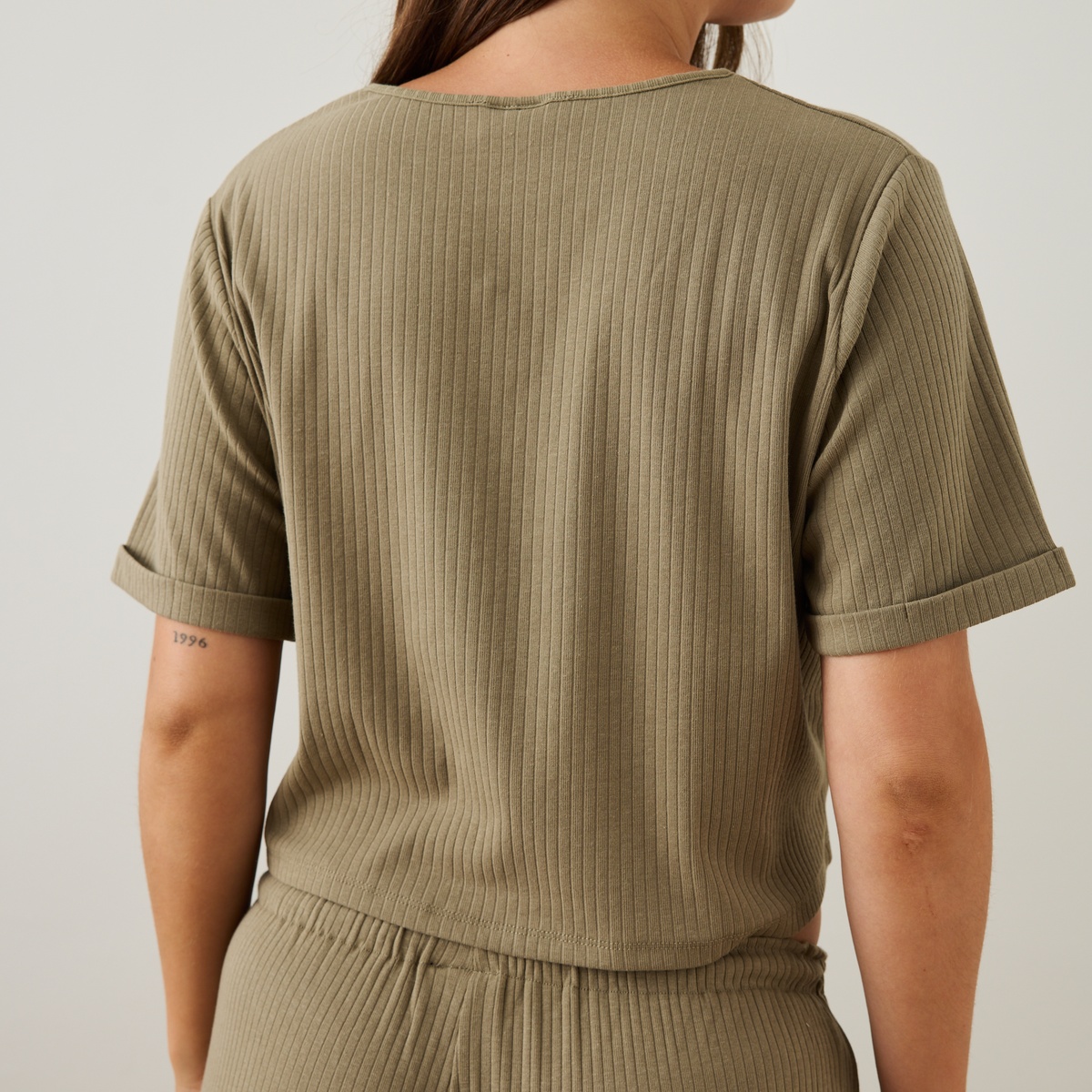 T-shirt manches courtes côtelé Elsa vert, VARIANCE