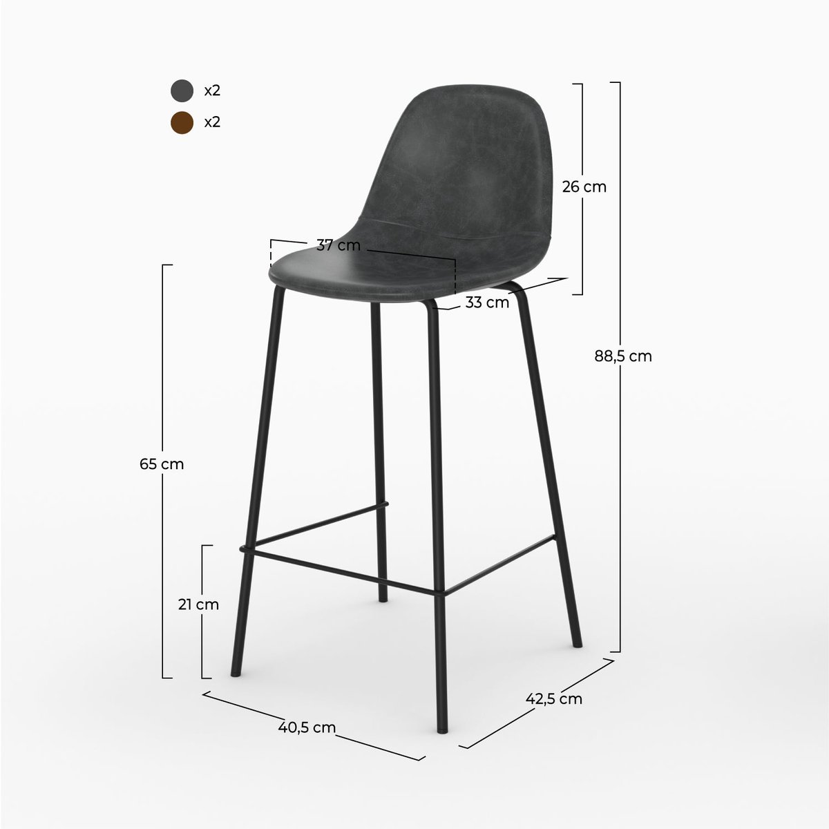 Pack 4 chaises pour îlot central 65 cm - HENRIK marron et gris noir, MAISON PAVANE