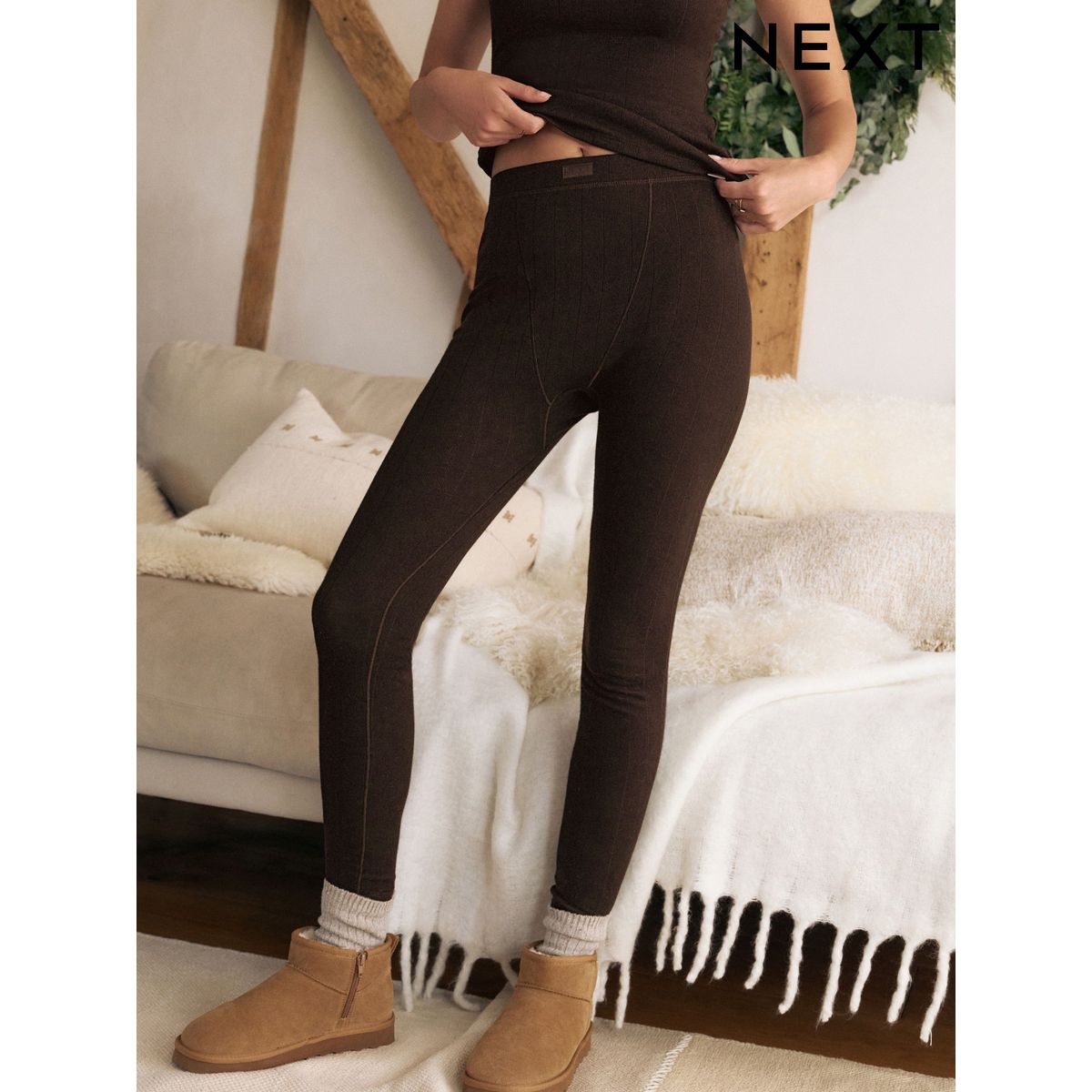 Legging thermique confortable en pointelle marron chocolat, NEXT
