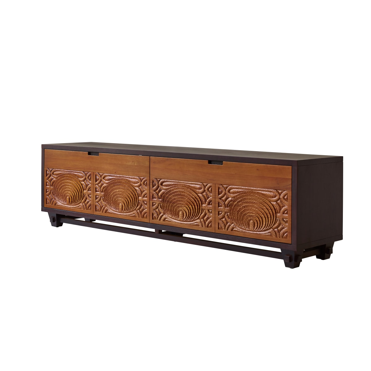 Meuble Hi-FI, TV en Acajou massif, FRIDA marron foncé, TIKAMOON