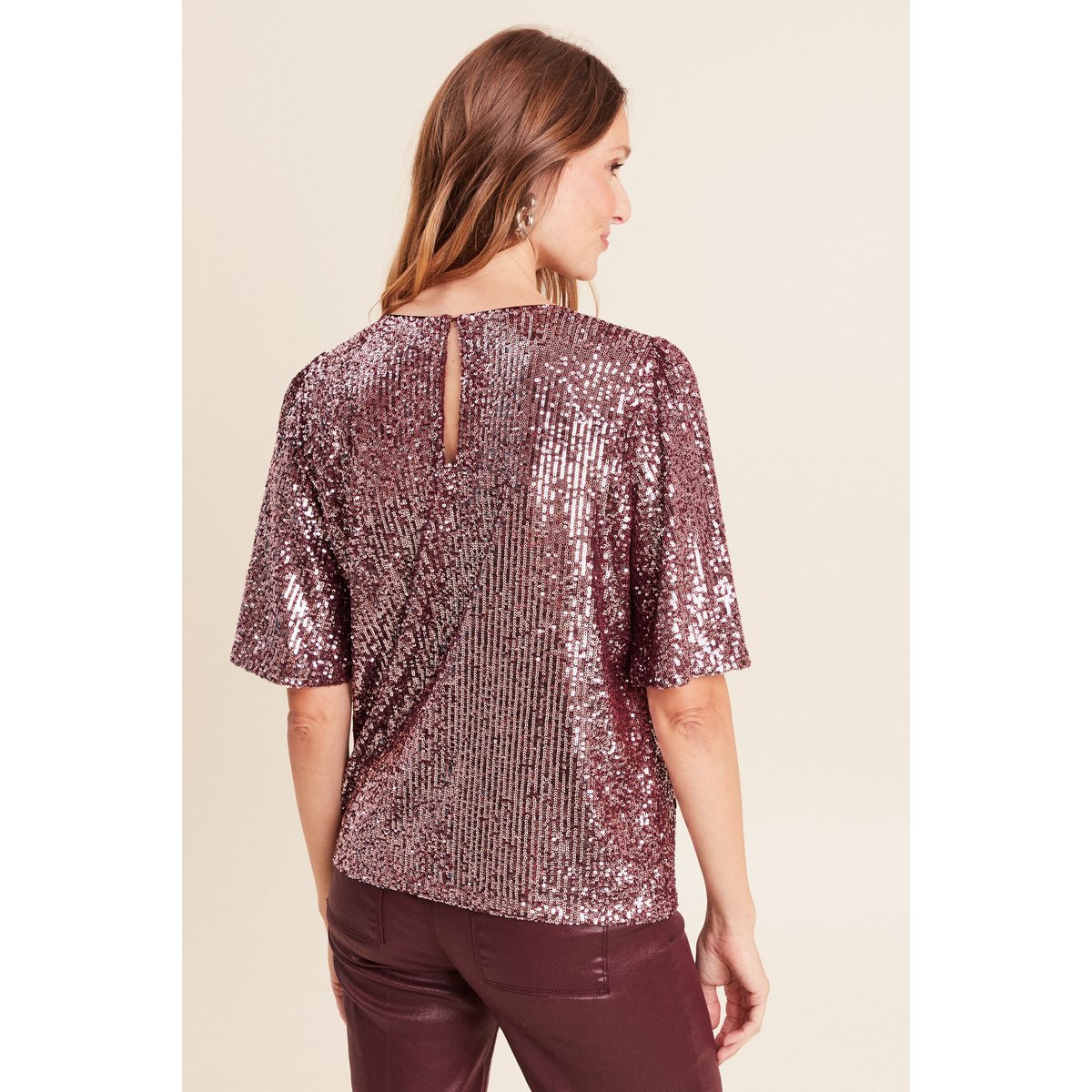 Blouse à sequins manches coudes doublée bordeaux, BREAL