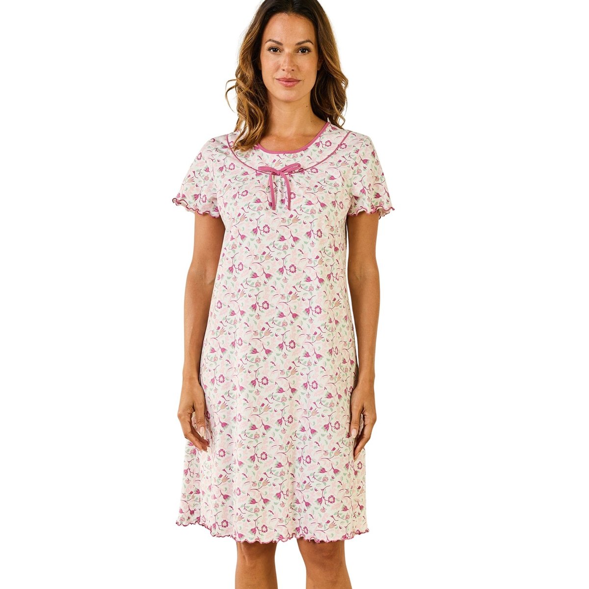 Chemise de nuit en coton imprimé rose, DAXON