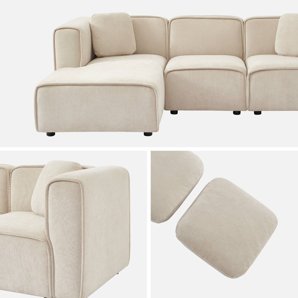 Canapé d'angle gauche 3 places tissu LESTER beige, SWEEEK