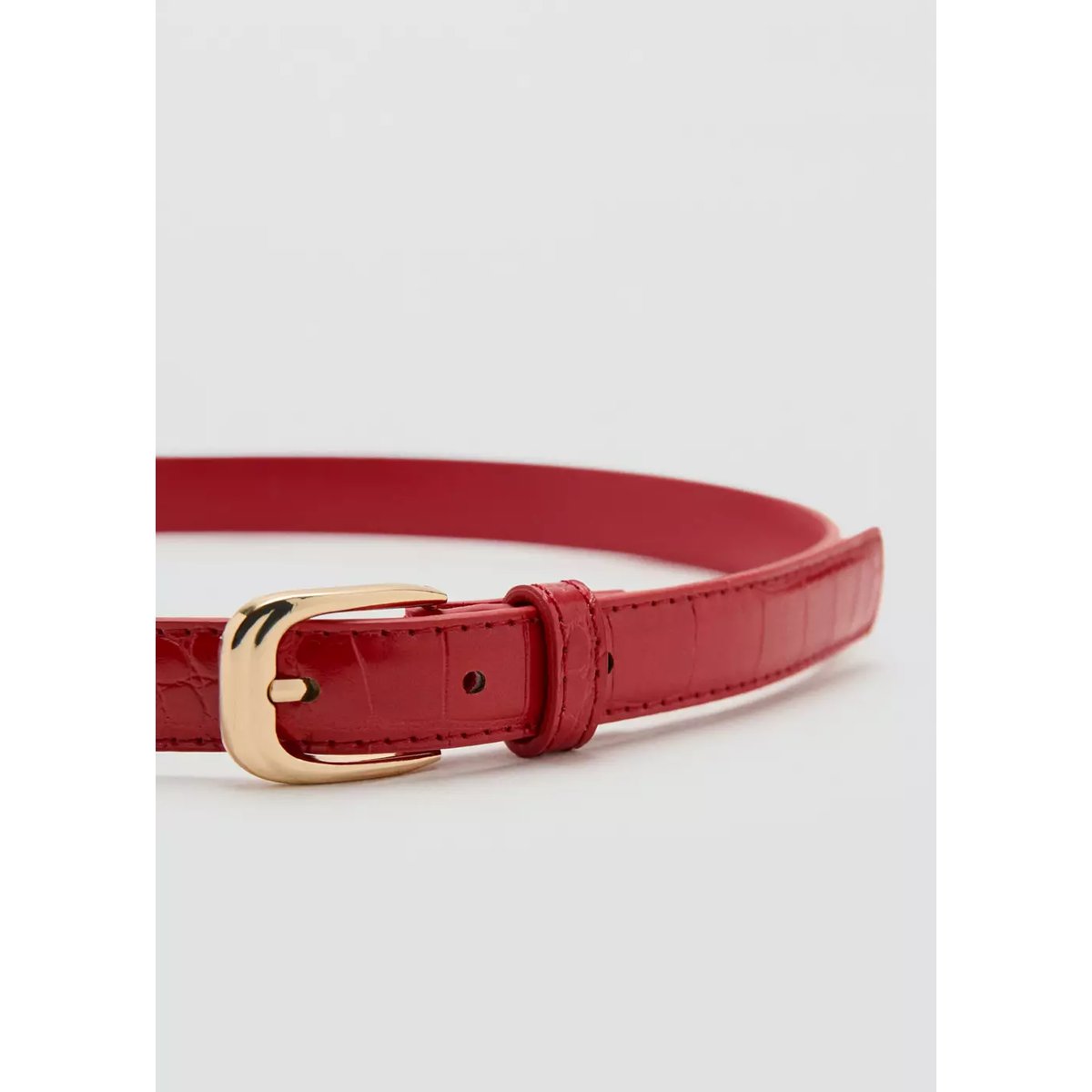 Ceinture fine effet cuir croco rouge, MANGO