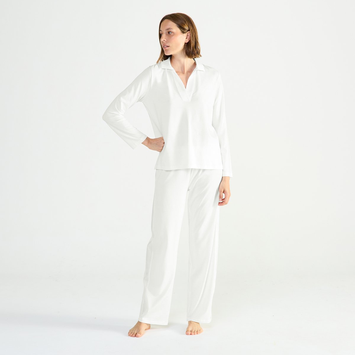 Pyjama col polo en jersey ENVOUTANTE ecru, LAURENCE TAVERNIER