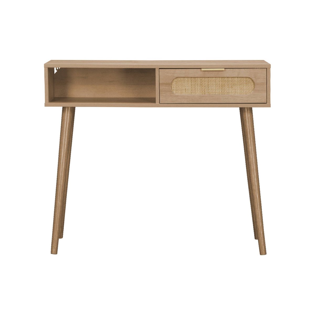 Console scandinave décor bois et cannage arrondi 1 tiroir EVA naturel, SWEEEK