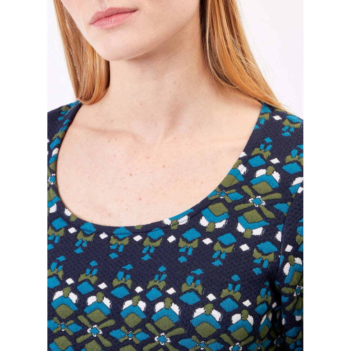 Robe droite imprimée en maille OSIE bleu foncé, PRINCESSE NOMADE
