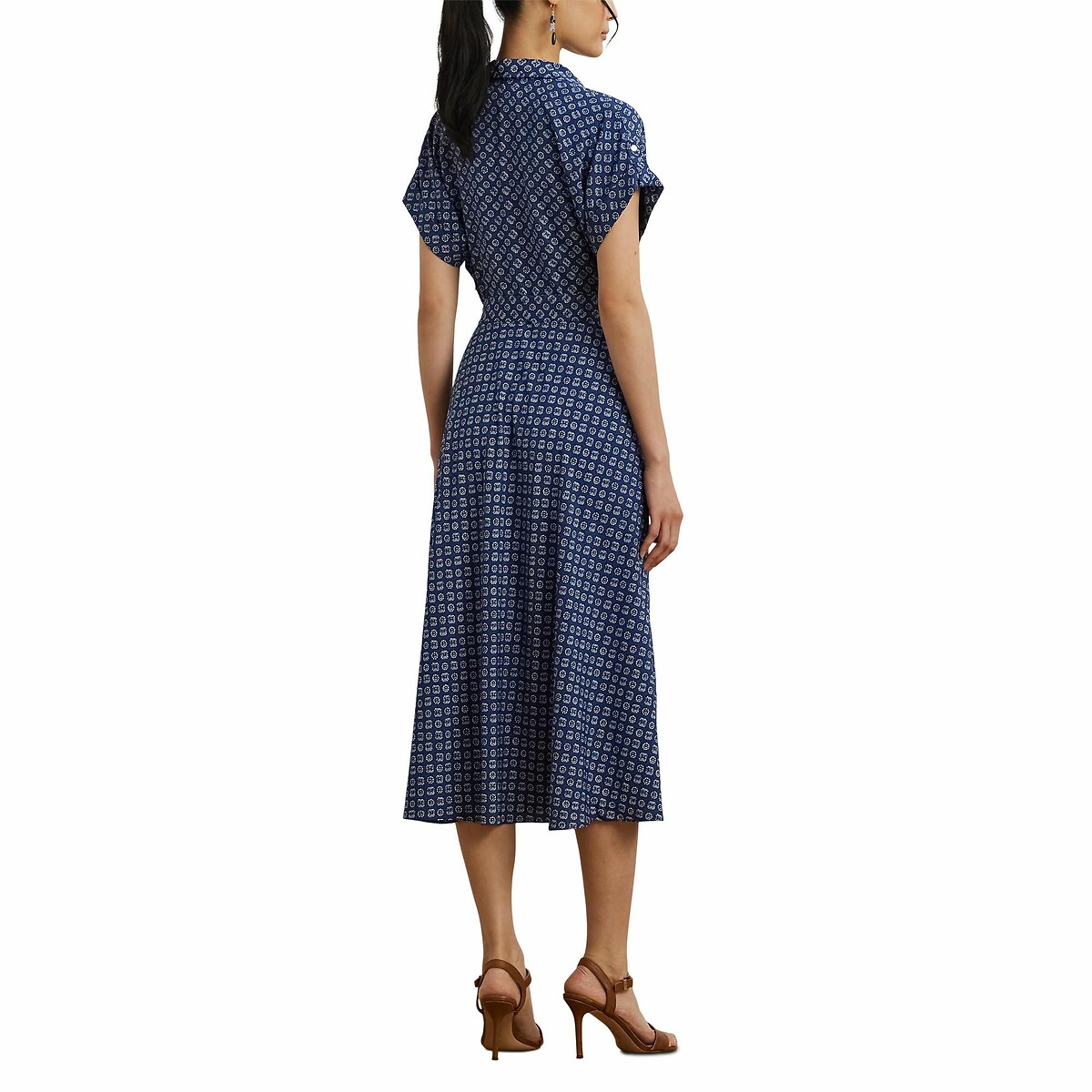 Fratillio Belted Flowing Dress with Short Sleeves blue striped/white, LAUREN RALPH LAUREN