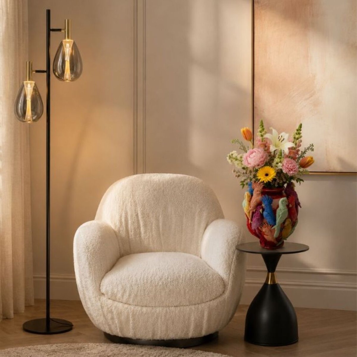Lampadaire en acier et verre, FARI noir, KARE DESIGN