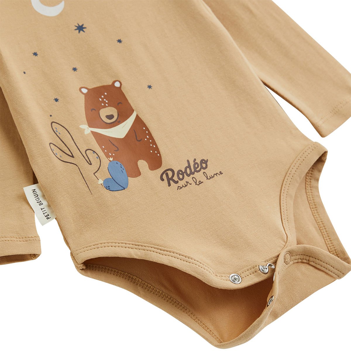 Lot de 2 bodies bébé manches longues Moka marron, PETIT BEGUIN